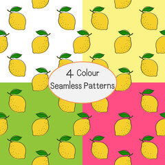 Seamless Patterns Pomegranate cut in half on 4 color background. Vector editable file.