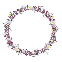 Vintage water color small purple white flower wreath frame, illustration flower art decoration concept