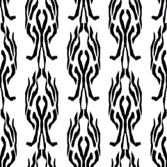 Ikat seamless pattern as cloth, curtain, textile design, wallpaper, surface texture background. Black and white. Vector EPS10