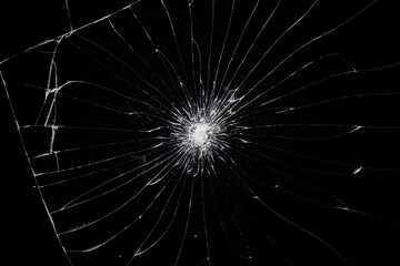 Obraz premium Broken glass dark background texture, Cracked touch screen phone.