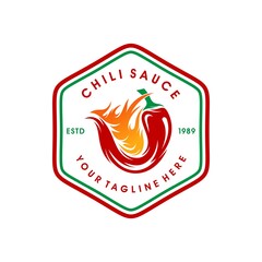 Spicy sauce logo template design with a chilli. Vector illustration.
