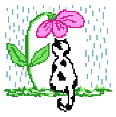 cat pixel art on white background.