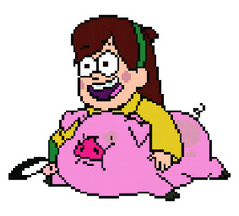 The girl and his little pig pixel art.