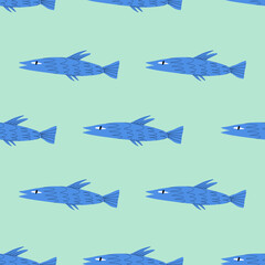 Fish seamless pattern. Sea inhabitant cartoon illustration for textile, wrapping paper and other print and design.
