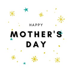 Happy Mother's Day with golden stars glitter in white frame background