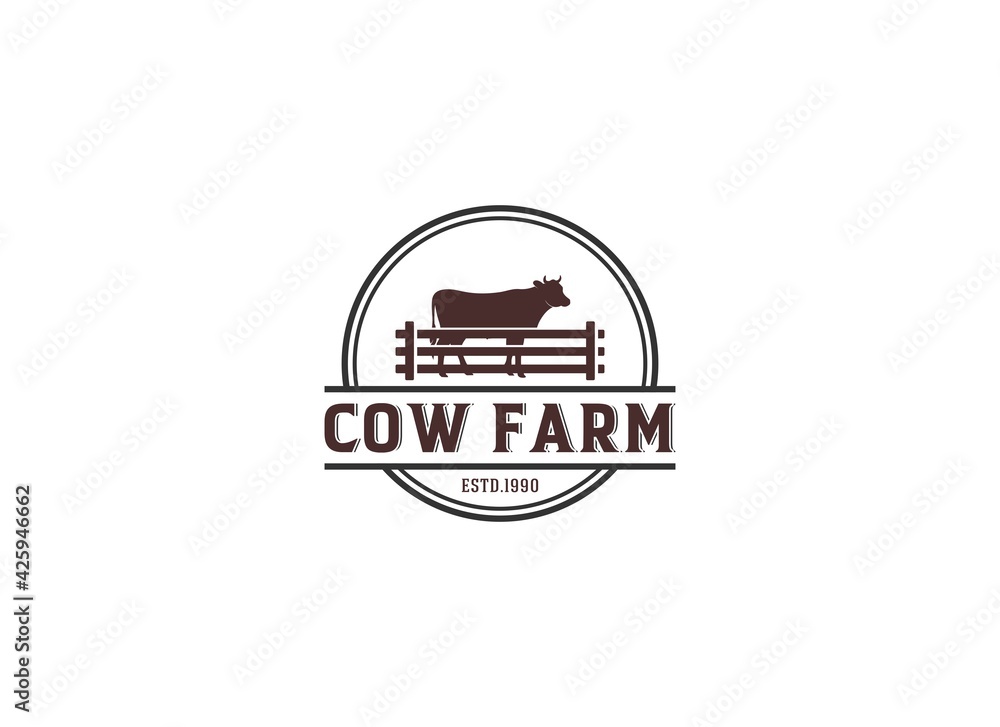 Poster logo for cow farm in white background