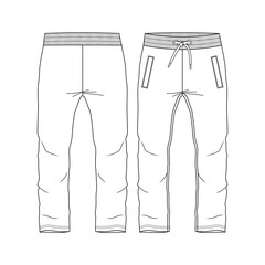 Boys Fleece Straight legs Sweat Pant fashion flat sketch template. Young Men Technical Fashion Illustration. Drawcord detail at waist