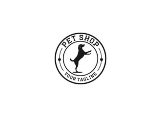 pet shop logo with an illustration of a dog asking the owner for food by holding out his hand