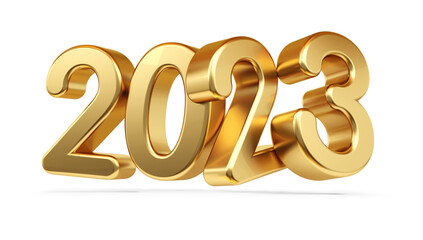 2023 symbol golden metallic 3d-illustration - obrazy, fototapety, plakaty
