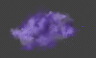 Purple dust. Abstract blurry smoke with purple particles. Violet smoke or dust isolated on transparent background. Abstract mystical gas. Vector illustration.