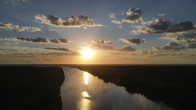 Beautiful sunset in Amazon River Aerial 4K