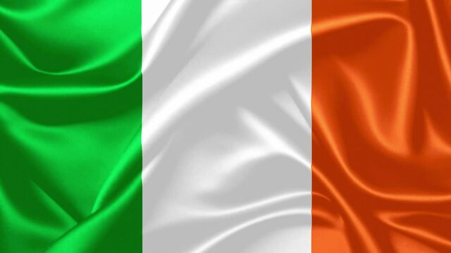 Irish Waving Flag on 4K Motion Footage. National Flag Animated Fabric. Country Identity Symbol.