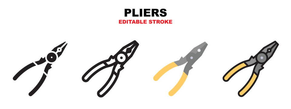 Pliers icon set with different styles. Editable stroke and pixel perfect.