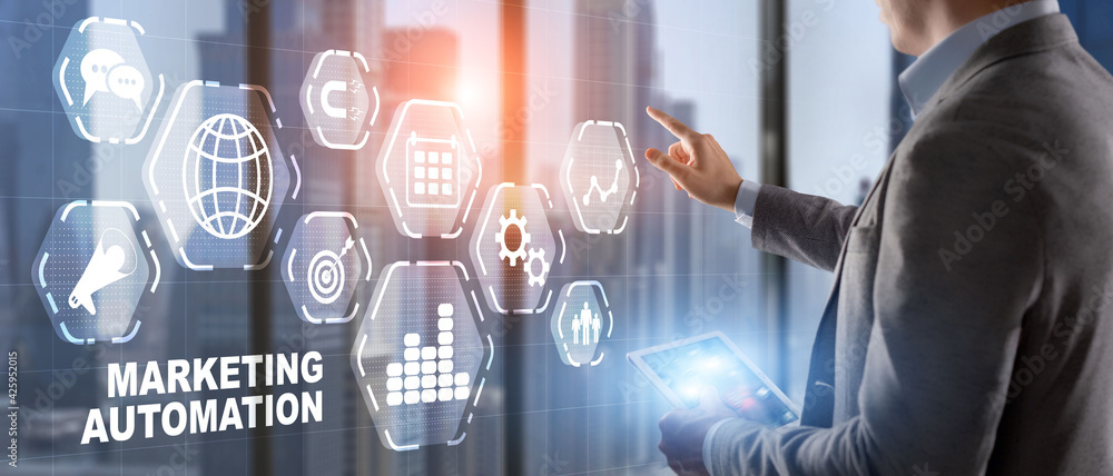 Aufkleber marketing automation business technology internet networking concept