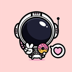 cute astronaut cartoon vector design holding a donut
