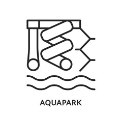 Aquapark flat line icon. Vector illustration water park. Funny kid slide