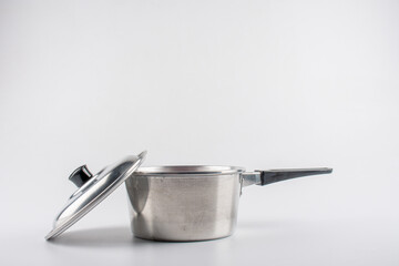 pot with black plastic handle isolated on white background