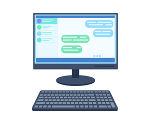 Vector illustration of a computer monitor and keyboard in a flat style. Isolated on a white background. Online chat, communication. Remote work.
