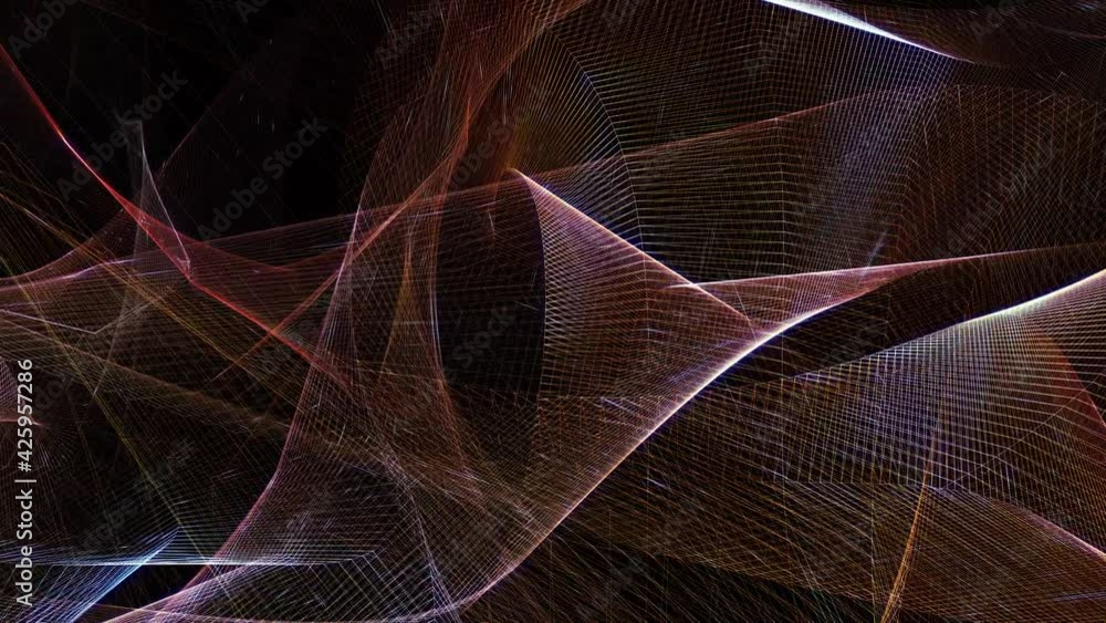 Aufkleber abstract fractal glow wire mesh flow from left to right with wavy transform motion on black backgrou
