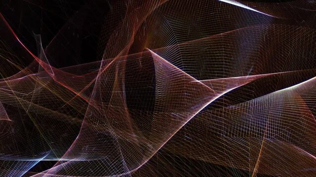 Abstract fractal glow wire mesh flow from left to right with wavy  transform motion on black background.  4K 3D seamless loop  Abstract wiremesh dynamic moving. Concept of Sci-Fi futuristic animation.