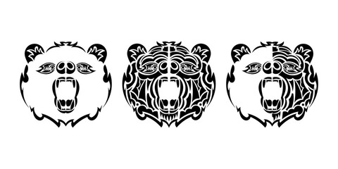 Obraz premium Bear face tattoo set. Suitable for sweaters, t-shirts or phone parts. Vector illustration.
