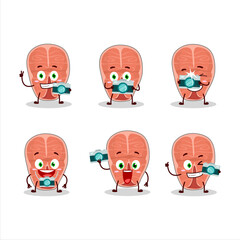 Photographer profession emoticon with tuna cartoon character