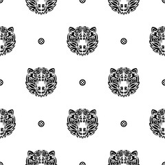 Black-white seamless pattern with bear face. Good for backgrounds, prints, apparel and textiles. Vector illustration.