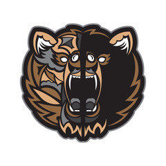 Color print face of a bear. Samoan style. Isolated. Vector