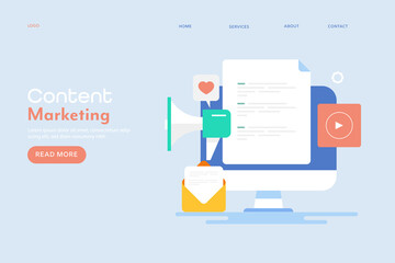 Content marketing concept. Creative content on web, social media, email and video channel. Online business strategy, internet marketing and communication.