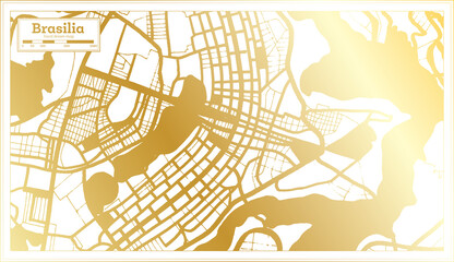 Brasilia Brazil City Map in Retro Style in Golden Color. Outline Map.