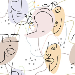 Woman Face line. Abstract drawing seamless pattern