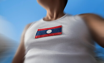 The national flag of Laos on the athlete's chest