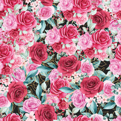 Floral Background Seamless Pattern in(Black,Pink)