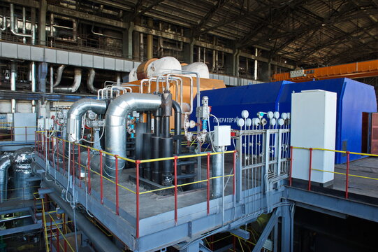 Pavlodar, Kazakhstan - 05.29.2015 : Hall of turbine generators at a thermal power plant