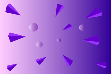 abstract background with geometric shapes, ball and triangle in lilac shades