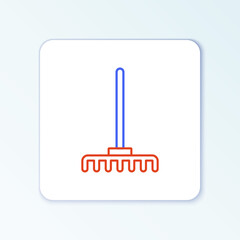 Line Garden rake icon isolated on white background. Tool for horticulture, agriculture, farming. Ground cultivator. Housekeeping equipment. Colorful outline concept. Vector