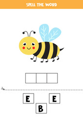 Spelling game for kids. Cute cartoon bee.