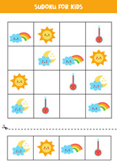 Sudoku game for kids with cute weather events.