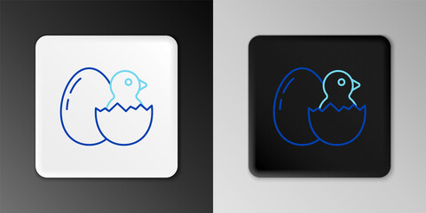 Line Little chick in cracked egg icon isolated on grey background. Colorful outline concept. Vector