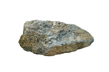 Raw porous stone isolated on white background. Basalt is a dark-colored, fine-grained, igneous rock composed mainly of plagioclase and pyroxene minerals.