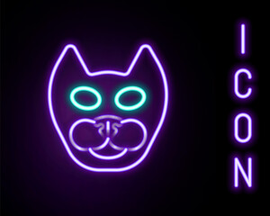 Glowing neon line Cat icon isolated on black background. Colorful outline concept. Vector
