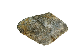 Raw porous stone isolated on white background. Basalt is a dark-colored, fine-grained, igneous rock composed mainly of plagioclase and pyroxene minerals.
