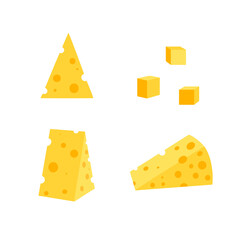 A set of cheese slices.Cheese of various shapes. Dairy products. Flat vector illustration