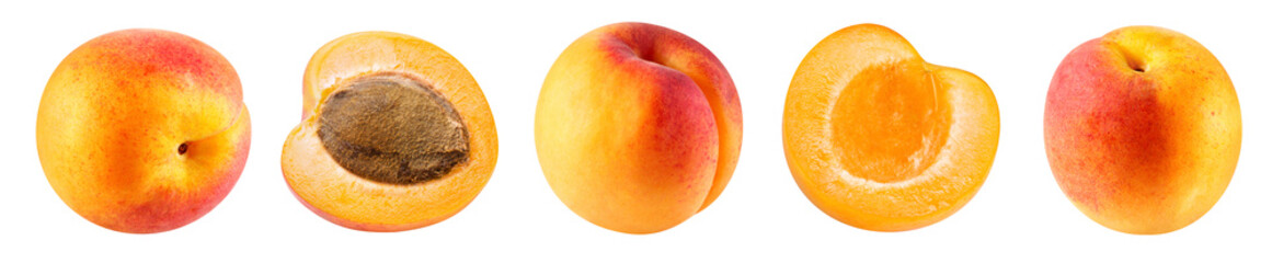 Collection apricot isolated on white background. Taste apricot with clipping path