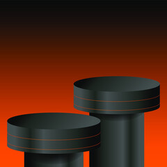 dark empty pedestal illustration. Exhibition Podium for promotion brand. Tropical summer decor with blank mockup space. Luxury stand for design advertisement.