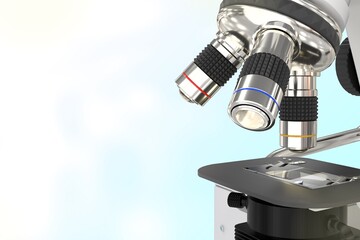 cell research concept, laboratory electronic scientific microscope on bokeh background - object 3D illustration