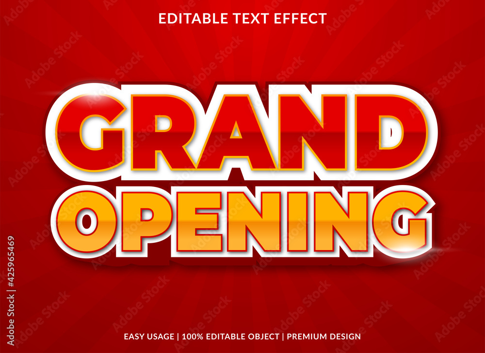 Aufkleber grand opening text effect template design with modern and abstract style use for business brand and 