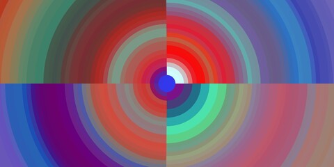 Blue red pink circular abstract background with rainbow