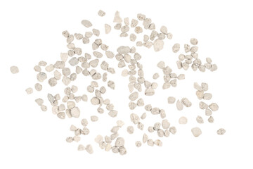 White pebbles isolated white background . Rock texture. clay pebbles