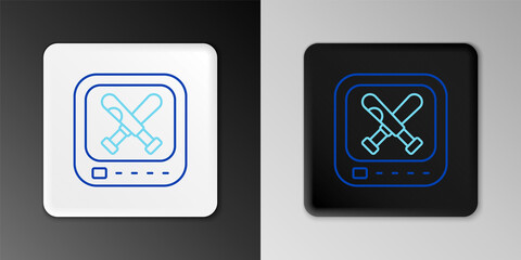 Line Monitor with baseball ball and bat on the screen icon isolated on grey background. Online baseball game. Colorful outline concept. Vector